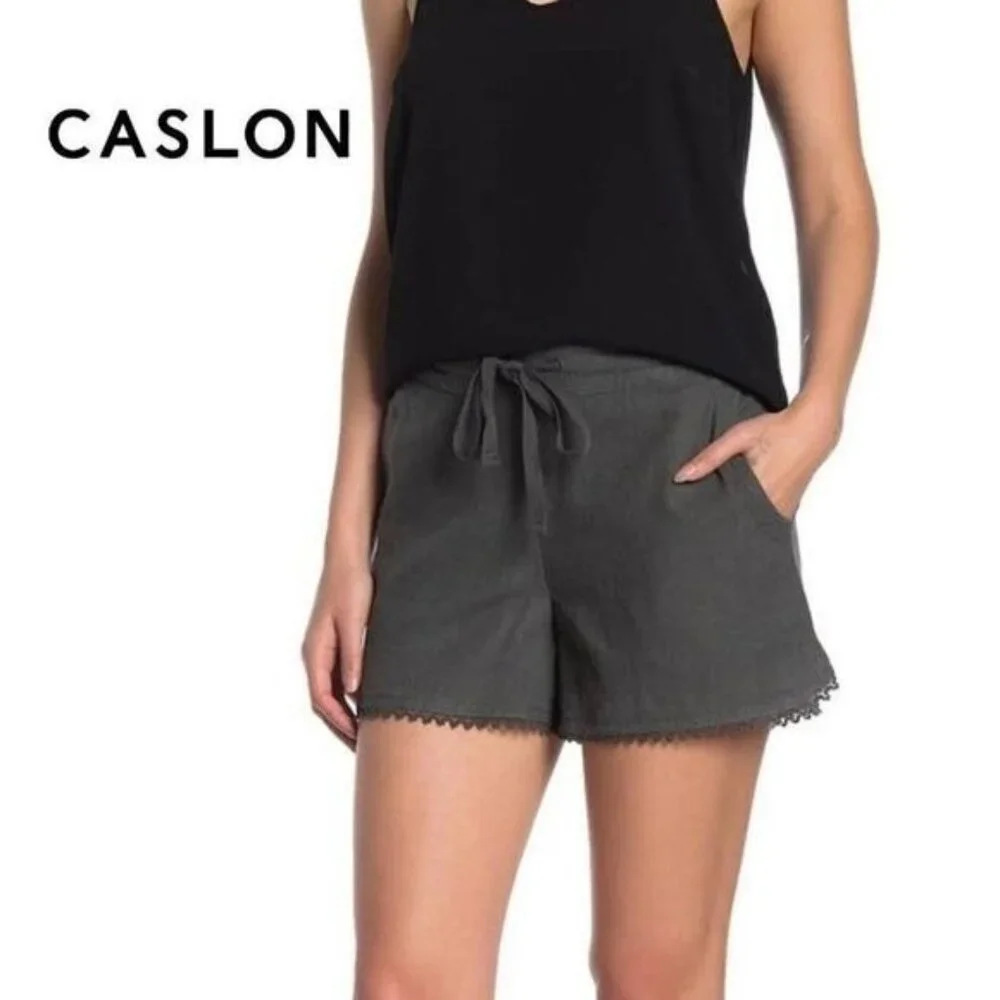 CASLON® Women's Drawstring Waist Solid Linen Blend High Rise Shorts with pockets